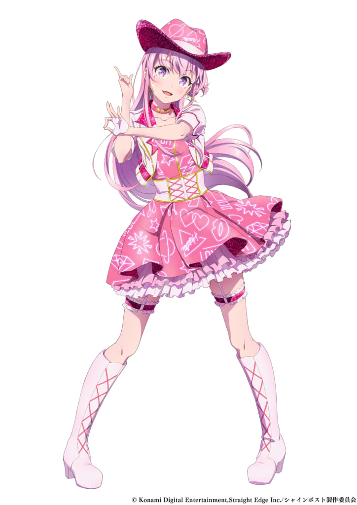 手描きアニメキャラクター ピンク TVアニメ『シャインポスト』大橋彩香さんが演じるアイドル・螢の