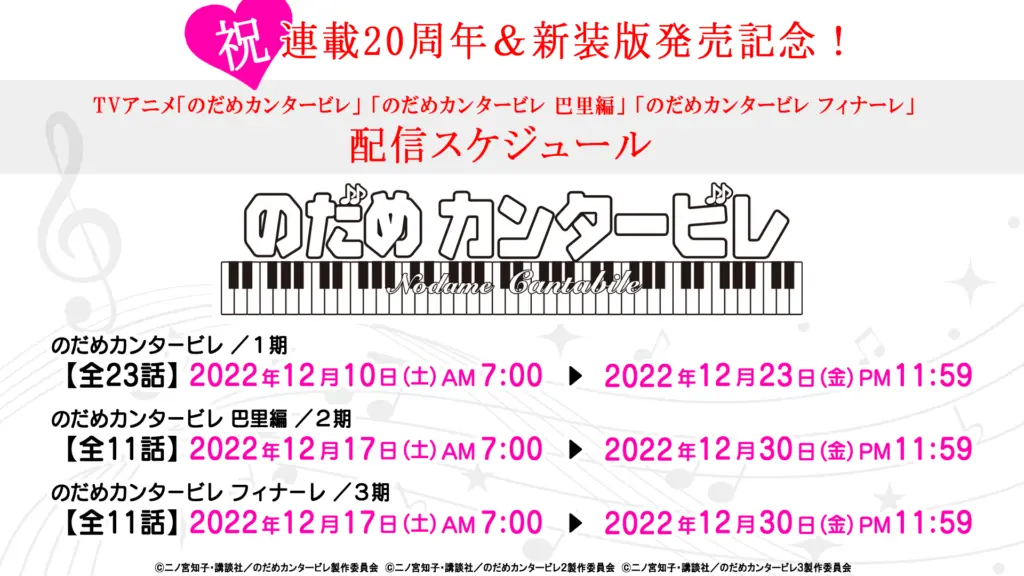 名作『のだめカンタービレ』連載20周年を記念し、TVアニメの1期・2期