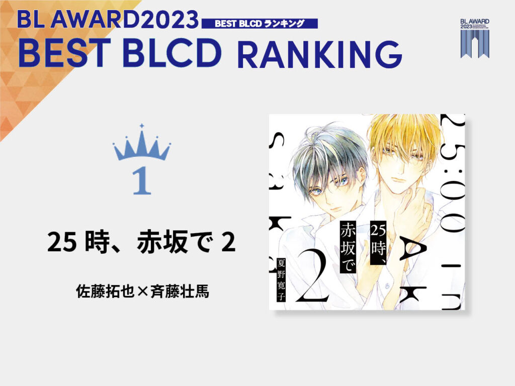 BL総選挙「BLアワード2023」結果発表！ BESTコミック1位は『体感予報』（原作：鯛野ニッケ）、BEST声優1位は斉藤壮馬に - eeo  Media（イーオメディア）