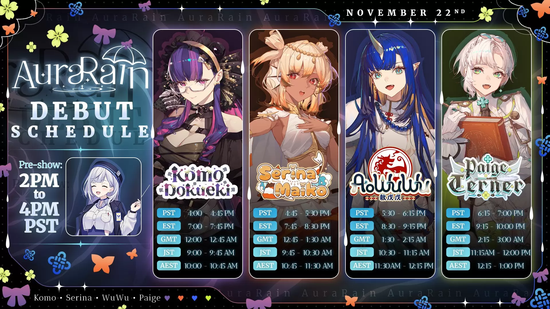 英語圏VTuberプロジェクト「V4Mirai」から4人組ユニット「AuraRain」の