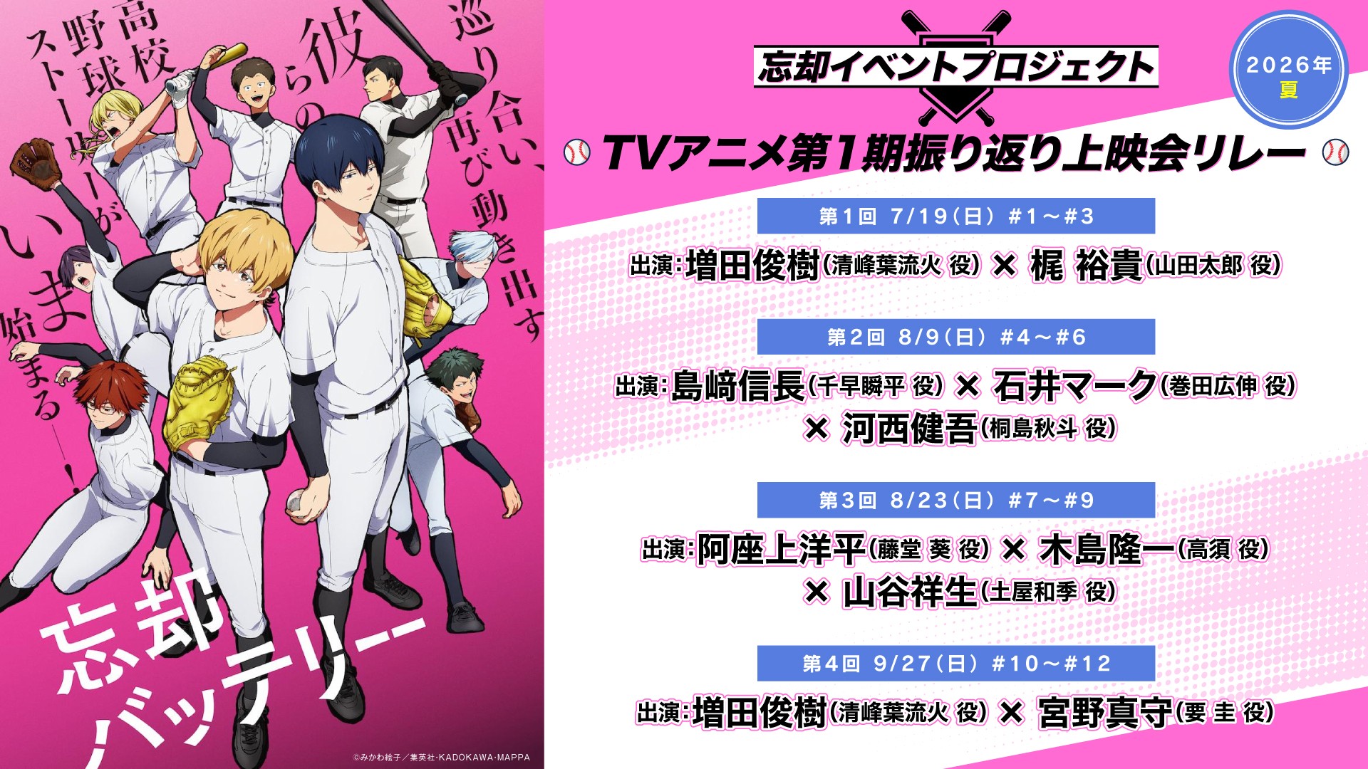 TVアニメ『忘却バッテリー』の「忘却イベントプロジェクト」開催日程が