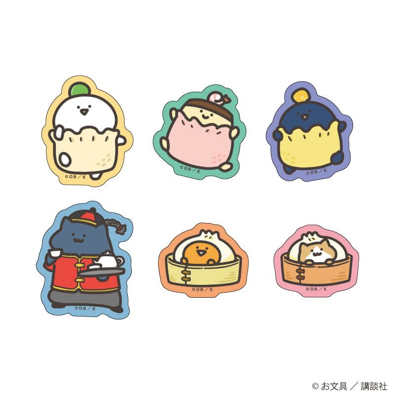 フレークシール6枚セット「お文具といっしょ」01/点心ver.(描き下ろしイラスト)