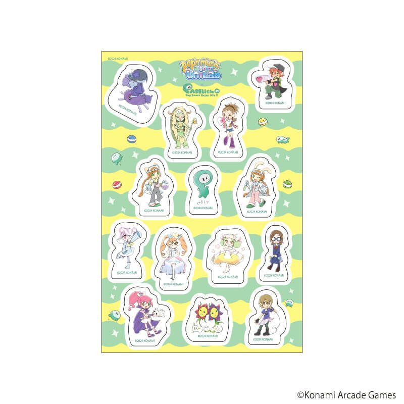 PETANTシール「pop'n music UniLab&PASELIくん」01/散りばめデザイン(グラフアートイラスト)