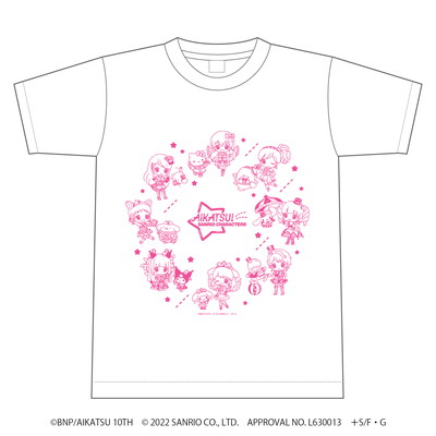 Tシャツ「アイカツ！×サンリオキャラクターズ」01/集合デザイン(ミニキャライラスト)(Lサイズ)