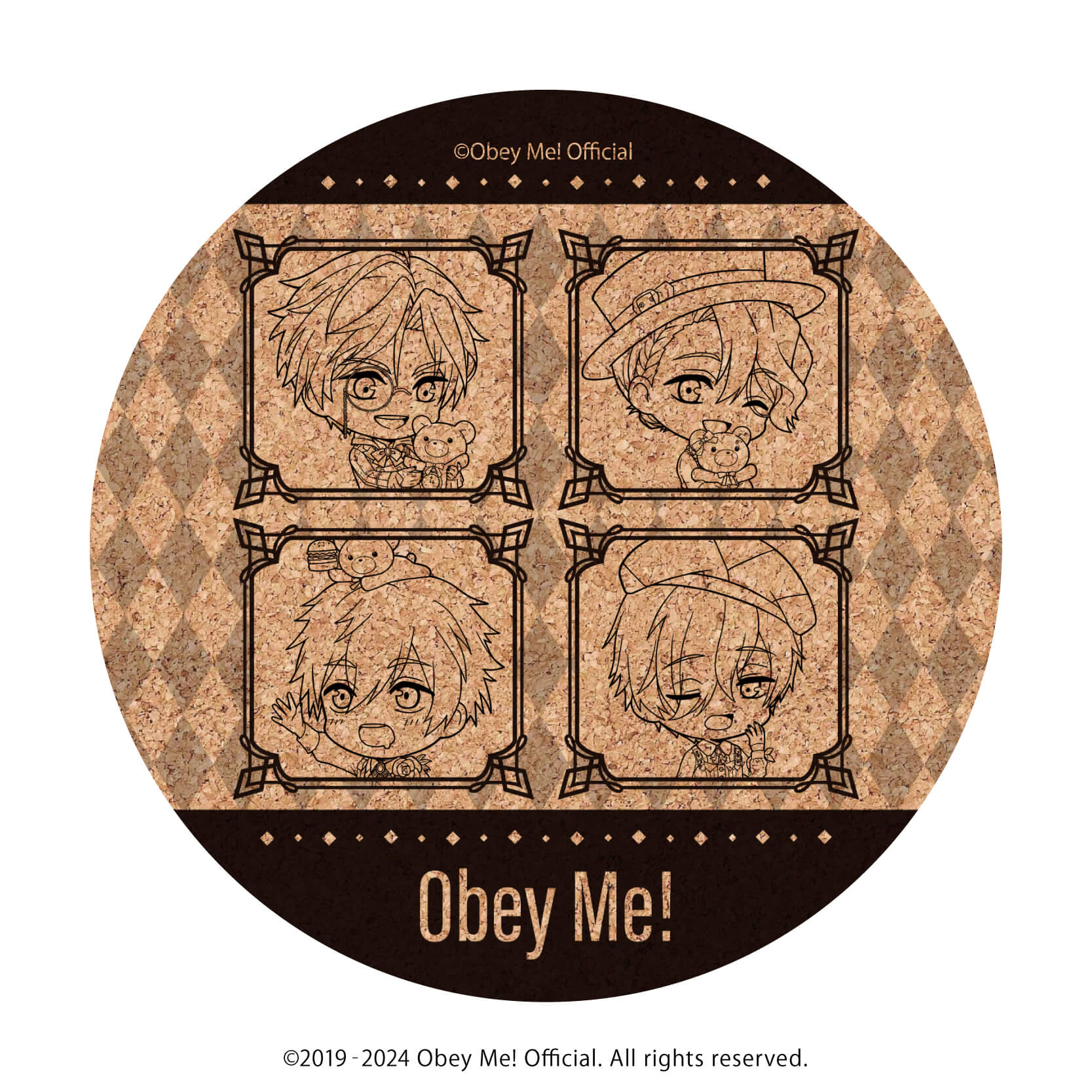 コルクコースター「Obey Me!」04/サタン&アスモデウス&ベルゼブブ&ベルフェゴール バレンタインver.(ミニキャライラスト)