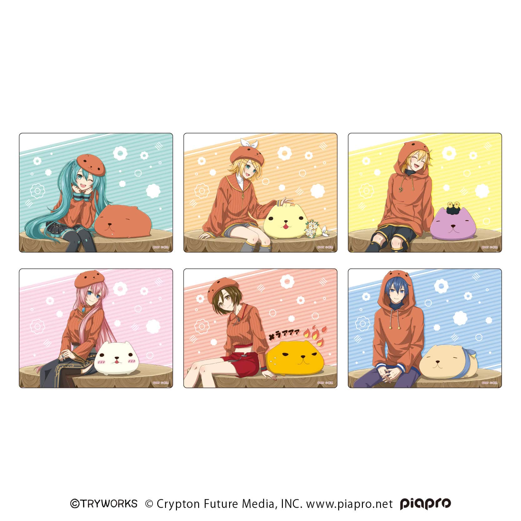 アクリルカード「カピバラさん×ピアプロキャラクターズ」01/コンプリートBOX(全6種)(描き起こしイラスト)