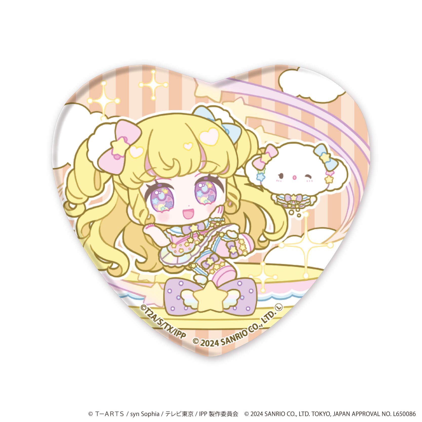 ホログラムハート型缶バッジ「プリパラ10周年×サンリオキャラクターズ」02/コンプリートBOX(全9種)(ミニキャライラスト)