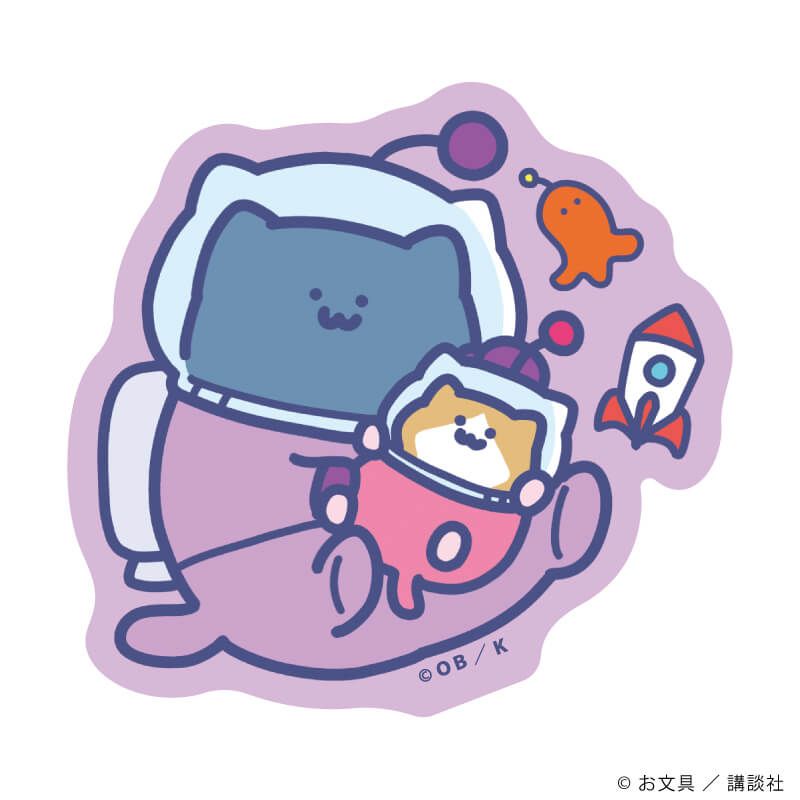 ダイカットスマホステッカー「お文具といっしょ」04/猫さん&子猫さん 宇宙探検ver.(描き下ろしイラスト)