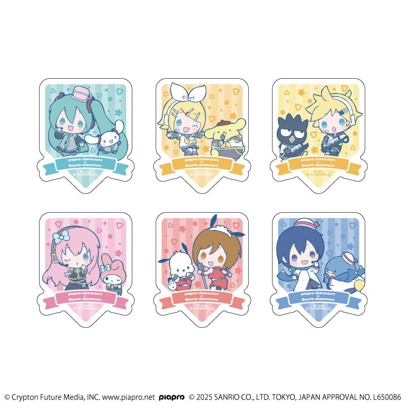 ステッカー6枚セット「ピアプロキャラクターズ×サンリオキャラクターズ」02/みんなでステージ！(コラボイラスト)