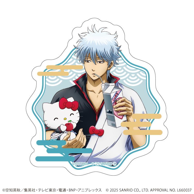ダイカットスマホステッカー「銀魂×サンリオキャラクターズ」01/坂田銀時×ハローキティ(コラボイラスト)