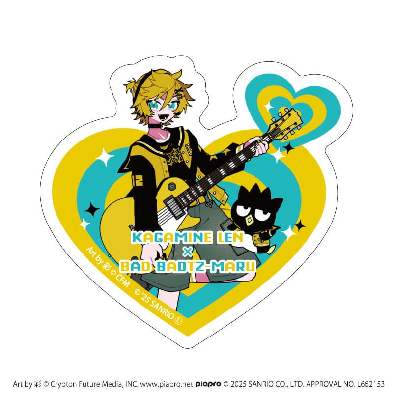 ダイカットスマホステッカー「ピアプロキャラクターズ×サンリオキャラクターズ」03/鏡音レン×バッドばつ丸(コラボイラスト)