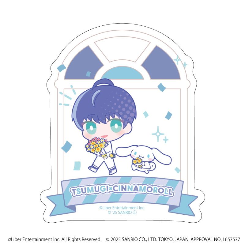 ダイカットスマホステッカー「A3!×Sanrio characters」47/月岡 紬×シナモロール(ミニキャライラスト)