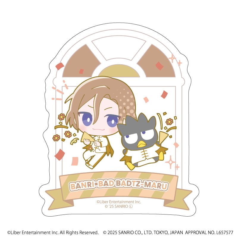 ダイカットスマホステッカー「A3!×Sanrio characters」41/摂津 万里×バッドばつ丸(ミニキャライラスト)