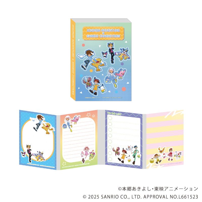 パタパタメモ「デジモンアドベンチャー×サンリオキャラクターズ」01/集合デザイン(コラボイラスト)