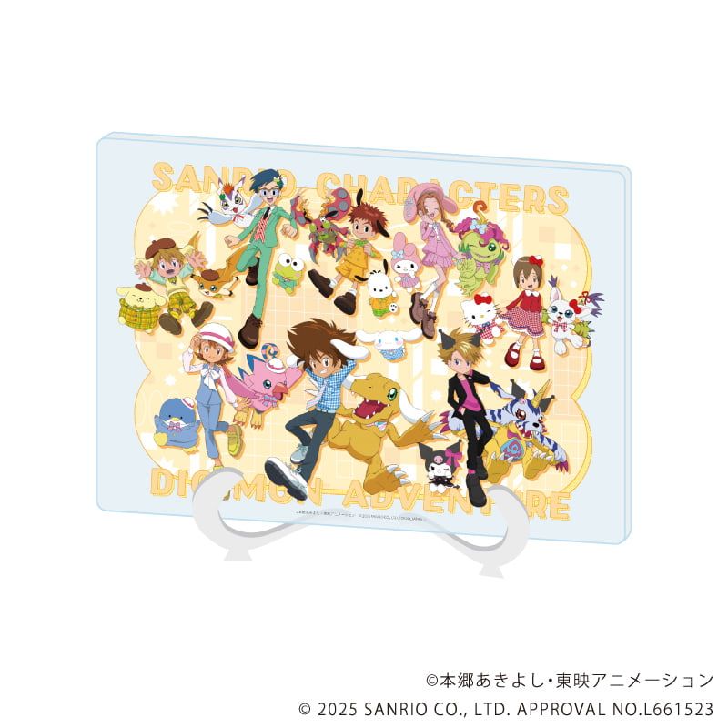 アクリルアートボード(A5サイズ)「デジモンアドベンチャー×サンリオキャラクターズ」01/集合デザイン(コラボイラスト)