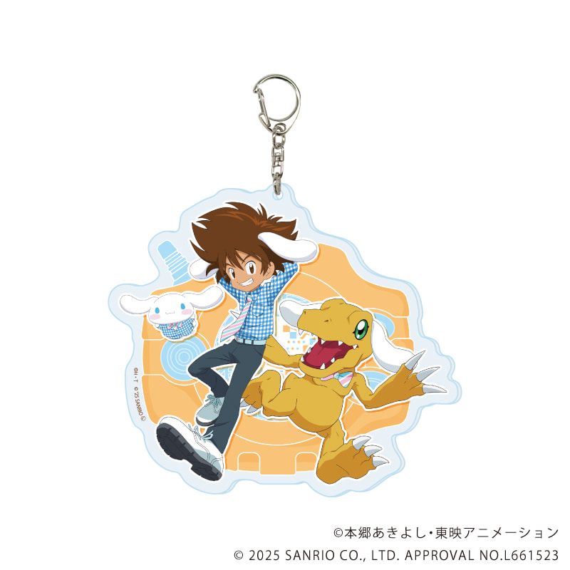 デカアクリルキーホルダー「デジモンアドベンチャー×サンリオキャラクターズ」01/八神太一＆アグモン×シナモロール(コラボイラスト)