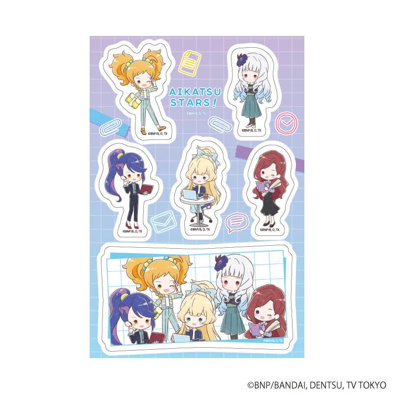 PETANTシール「アイカツスターズ！」10/ゆず＆リリィ＆ひめ＆ツバサ＆夜空 オフィスガールver.(グラフアートイラスト)