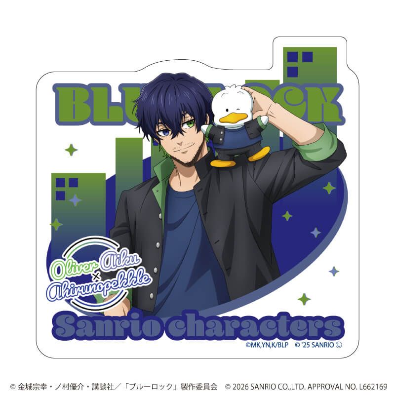 ダイカットスマホステッカー「TVアニメ『ブルーロック』×サンリオキャラクターズ」23/オリヴァ・愛空×あひるのペックル(コラボイラスト)