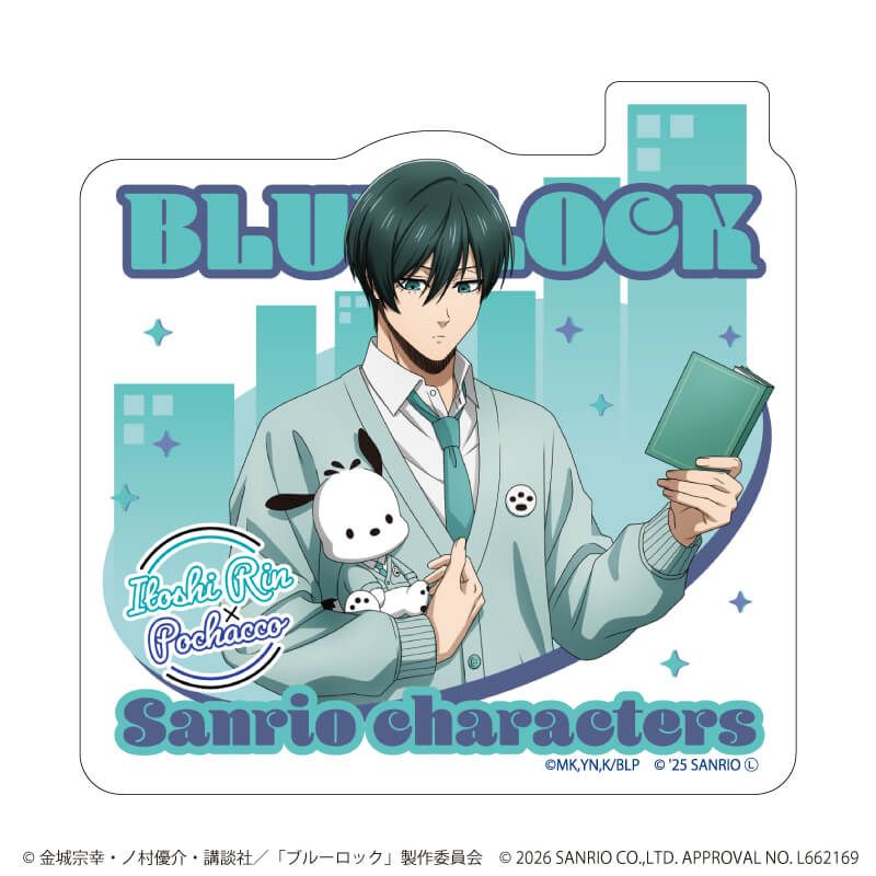 ダイカットスマホステッカー「TVアニメ『ブルーロック』×サンリオキャラクターズ」15/糸師 凛×ポチャッコ(コラボイラスト)