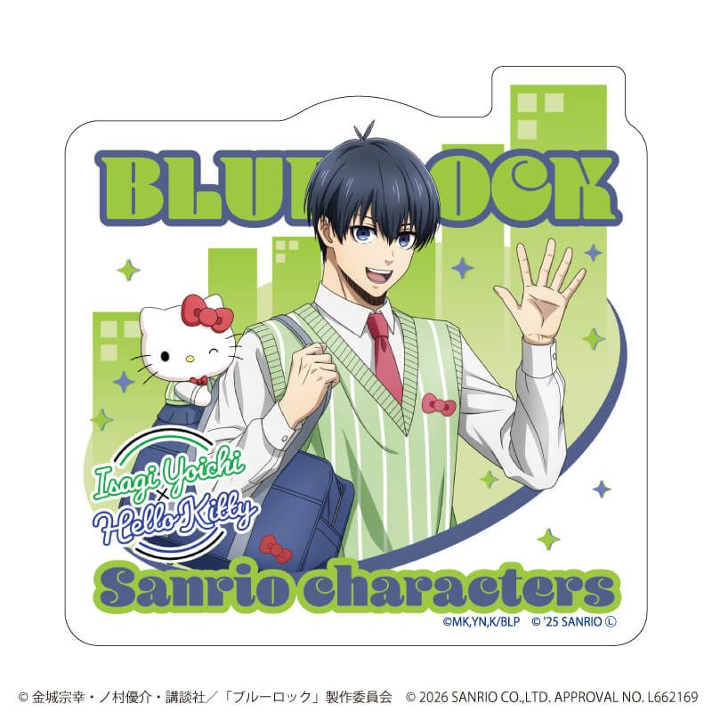 ダイカットスマホステッカー「TVアニメ『ブルーロック』×サンリオキャラクターズ」14/潔 世一×ハローキティ(コラボイラスト)
