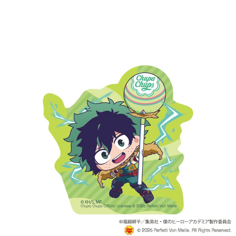 ダイカットステッカー「アニメ 『僕のヒーローアカデミア』×チュッパチャプス」01/緑谷　出久(ミニキャライラスト)