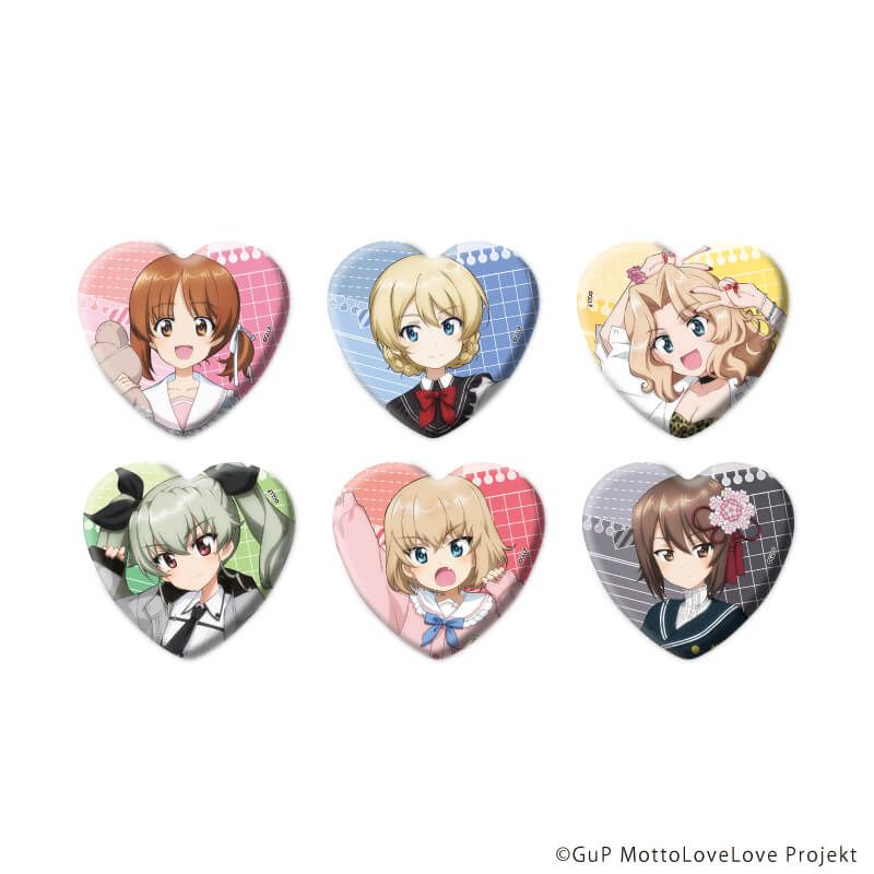 ハート型缶バッジ「ガールズ＆パンツァー もっとらぶらぶ作戦です！」01/制服アレンジver. コンプリートセット(全6種)(描き下ろしイラスト)