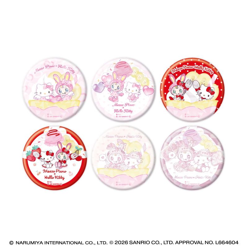 ホログラム缶バッジ(57mm)「メゾピアノ×ハローキティ」01/コンプリートセット(全6種)(コラボイラスト)