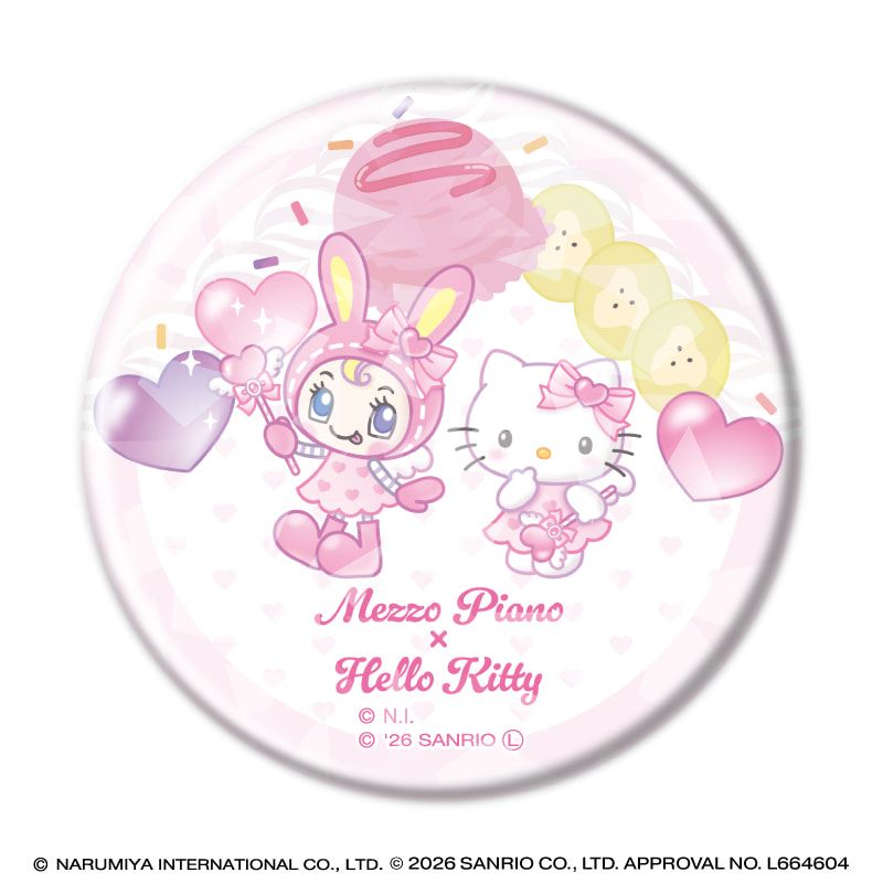 ホログラム缶バッジ(57mm)「メゾピアノ×ハローキティ」01/コンプリートセット(全6種)(コラボイラスト)