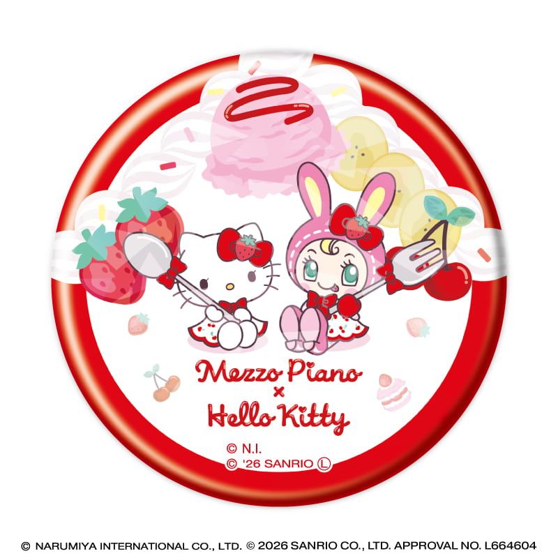 ホログラム缶バッジ(57mm)「メゾピアノ×ハローキティ」01/ブラインド(6種)(コラボイラスト)