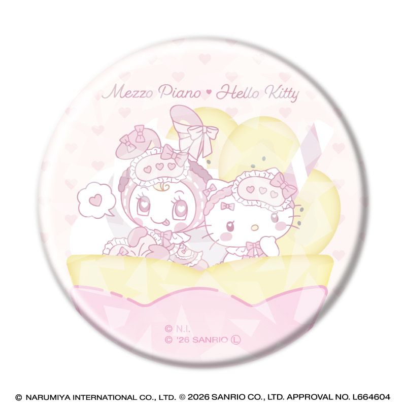 ホログラム缶バッジ(57mm)「メゾピアノ×ハローキティ」01/ブラインド(6種)(コラボイラスト)