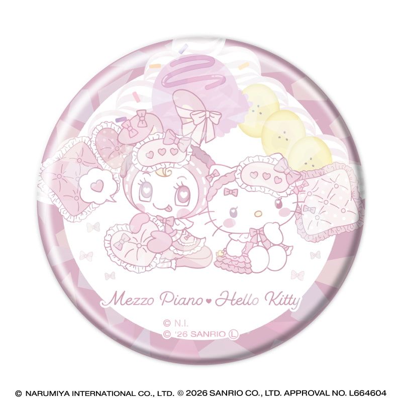 ホログラム缶バッジ(57mm)「メゾピアノ×ハローキティ」01/ブラインド(6種)(コラボイラスト)