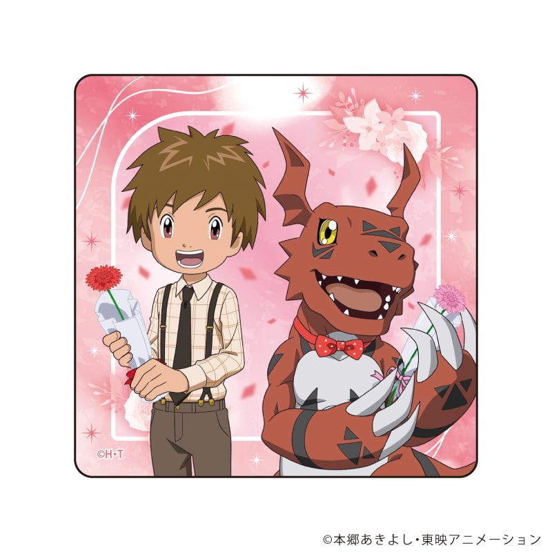 ダイカットスマホステッカー「デジモンテイマーズ」01/タカト&ギルモン お祝いver.(描き下ろしイラスト)