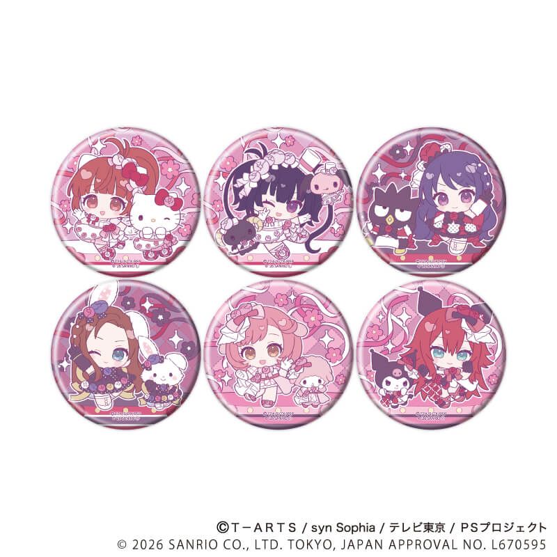 缶バッジ「プリティーシリーズ×サンリオキャラクターズ」03/BOX1 コンプリートセット(全6種) ミニキャラデザイン(コラボイラスト)