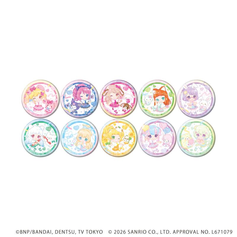 ホログラム缶バッジ(57mm)「アイカツスターズ！×サンリオキャラクターズ」04/コンプリートセット(全10種)(コラボイラスト(ミニキャラ))