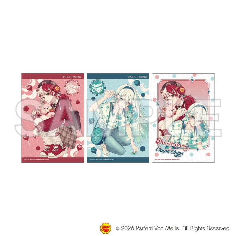L版ブロマイド3枚セット「複数イラストレーター×チュッパチャプス」01/赤倉(コラボイラスト)