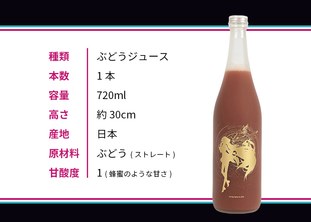 仕様：ぶどうジュース・720ml・高さ約30cm・甘酸度1(蜂蜜のような甘さ)